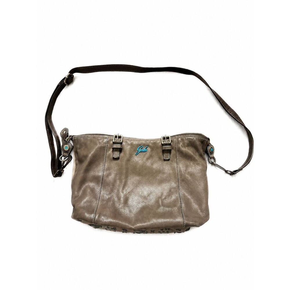 Gabs Firenze Woven Leather Shoulder Bag Taupe Turquoise Made in Italy